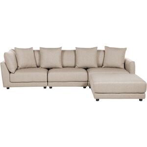 BELIANI Classic Upholstered 3 Seater Couch Fabric Sofa with Ottoman Extra Throw Cushions Beige Sigtuna - Beige