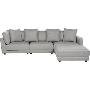 BELIANI Classic Upholstered 3 Seater Couch Fabric Sofa with Ottoman Extra Throw Cushions Light Grey Sigtuna - Grey