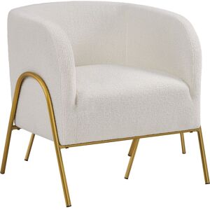 Contemporary Accent Armchair with Gold-tone Metal Legs, Boucle Barrel Accent Chair for Living Room/Bedroom, Ivory - Yaheetech