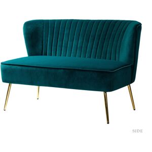 HULALA HOME Velvet 2 Seater Sofa Upholstered Loveseat Couch with Metal Legs Armless Backrest for Living Room Bedroom and Lounge, Teal