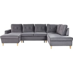 BELIANI Corner Sofa Bed Upholstered Velvet Storage Ottoman U-Shaped Grey Lerum - Grey