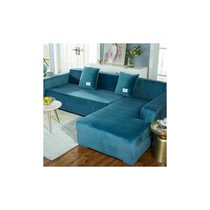 LUNE Corner Sofa Cover with Armrests L-Shaped Stretch Protective Couch Sofa Cover (L-Shaped Corner Sofa, Please Buy Two Pieces)-Lake Blue Double 145-185cm