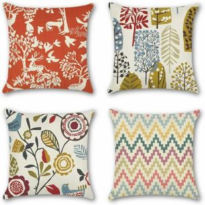 HOOPZI Cotton and Linen Cushion Cover Spring and Mandala Pattern Pillowcase for Sofa Home Living Room Bedroom Home Decor, 45x45cm, Set of 4 Pieces (Tropical