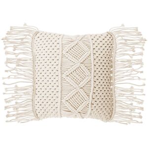 Beliani - Cotton Scatter Cushion Macrame Pattern Boho Beige Fringes Yortan - Beige