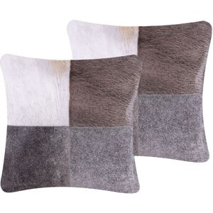 BELIANI Cowhide Leather Square Decorative Scatter Pillows 2 Pieces Grey 45 x 45 cm Nellad - Grey