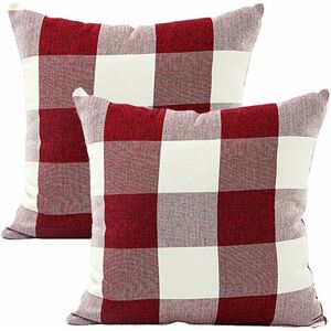 Hoopzi - Cushion Cover Geometric Lattice Pillow Cover for Sofa Home Living Room Bedroom Home Decor, 45x45cm, Set of 2 Pieces (White Red 2 Pieces)