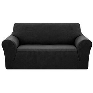 DECONOVO Full Coverage Stretch Couch Covers Elastic Fabric Jacquard Sofa Cover Anti-Slip Polyester Spandex Fabric Sofa Protector(Two Seater, Black) - Black