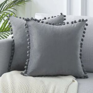 PESCE Decorative Lumbar Throw Pillow Covers 12 x 20 Inch Soft Particles Velvet Solid Cushion Covers with Pom-poms for Couch Bedroom Car , Pack of 2-18 x