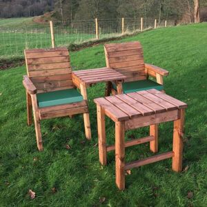 Deluxe Wooden Garden 2x Armchair Chair Coffee Table Green Cushion - Charles Taylor