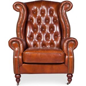 PRIVATEFLOOR Design Armchair Churchill Lounge Vintage brown Leather, Wood, Leather, Wood - Vintage brown