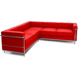 PRIVATEFLOOR 5-seater Chaise Lounge - Leather Upholstered - Kart Red Stainless Steel, Leather, Leather, Metal - Red