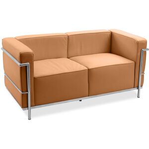 PRIVATEFLOOR Leather Upholstered Sofa - 2 Seater - Kart Light brown Leather, Stainless Steel, Leather, Metal - Light brown