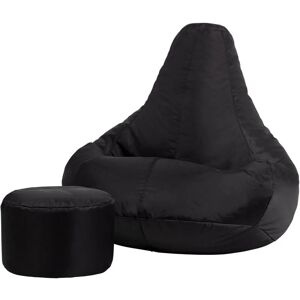 Veeva - Outdoor Recliner Bean Bag and Footstool - Indoor Outdoor Water Resistant Gamer Chair - Black