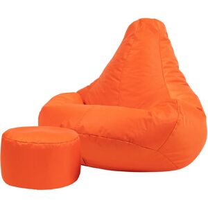 Veeva - Outdoor Recliner Bean Bag and Footstool - Indoor Outdoor Water Resistant Gamer Chair - Orange