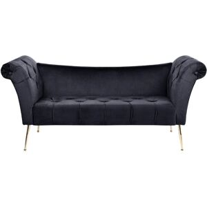Beliani - Double Ended Chaise Lounge Tufted Velvet Upholstery Gold Legs Black Nantilly - Black