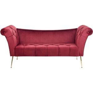 Beliani - Double Ended Chaise Lounge Tufted Velvet Upholstery Gold Legs Dark Red Nantilly - Red