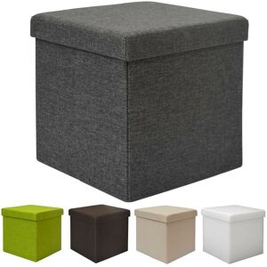Dunedesign Ottoman Footstool 38cm folding Pouf to sit on square Stool Box with upholstered lid to store objects storage compartment contains 42L Dark Grey