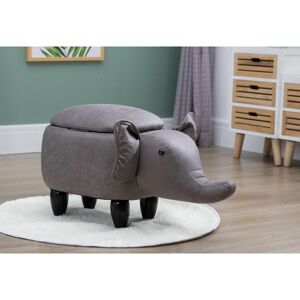 HALLOWOOD FURNITURE Upholstered Elephant Foot Stool for Kids and Adults in Grey Fabric – Animal Storage Ottoman with Lid for Living Room – Footstool for Lounge - Toy