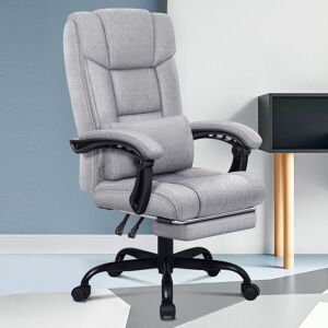 Elfordson - Office Chair with xl Lumbar Cushion, Computer Desk Chair with Footrest, High Back 150° Recliner Tilting Function Fabric Linen, Grey