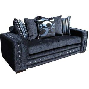 DESIGNER SOFAS 4 U Envy Diamante Crystal 3 Seater Fabric Sofa Upholstered In Trinity Black