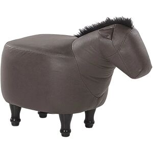 Beliani - Kids Animal Stool Leather Look Fabric Pouffe Wood Legs Playroom Dark Brown Horse - Brown