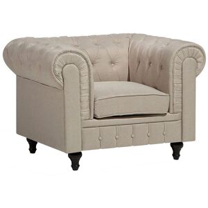 BELIANI Classic English Armchair Button Tufted Beige Fabric Chesterfield Big - Beige