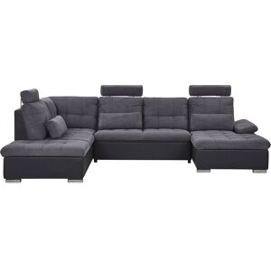 BELIANI U-Shaped Fabric Sofa Bed with Storage Adjustable Headrests Dark Grey Halden - Grey