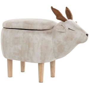 BELIANI Modern Fabric Stool Pouffe Nursery Solid Wood Legs Animal Beige Reindeer - Beige