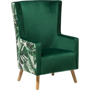 Beliani - Upholstered Wingback Chair Fabric High Back Leaf Pattern Green Oneida - Green