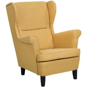 Beliani - Classic Wingback Chair Upholstered High Back Yellow Fabric Living Room Abson - Yellow