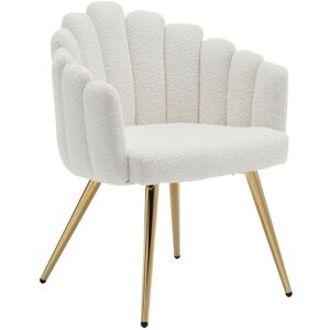 Wahson Office Chairs - Faux Fur Armchair Modern Upholstered Accent Chair with Golden Metal Legsfor Bedroom/Living Room, White