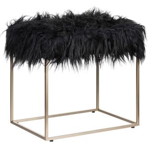 Beliani - Modern Glam Footstool Black Faux Fur Comfy Gold Metal Base Pouffe Manhattan - Black