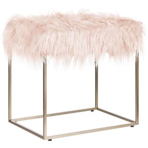 BELIANI Modern Glam Footstool Pink Faux Fur Comfy Gold Metal Base Pouffe Manhattan - Pink