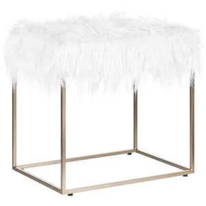 Beliani - Modern Glam Footstool White Faux Fur Comfy Gold Metal Base Pouffe Manhattan - White