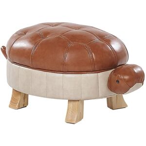 BELIANI Kids Animal Stool Faux Leather Pouffe Wooden Legs Playroom Brown Turtle - Brown