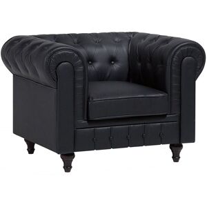 BELIANI Classic English Armchair Button Tufted Faux Leather Black Chesterfield Big - Black