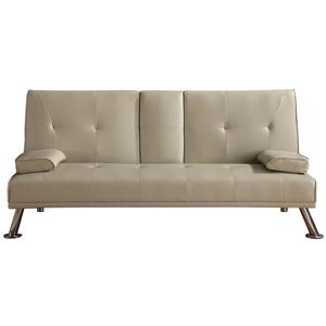 COMFY LIVING Faux Leather Sofa Bed with Bluetooth in Cream