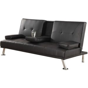 COMFY LIVING Faux Leather Sofa Bed with Bluetooth in Black