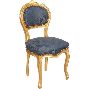 BISCOTTINI Louis XVI gold living room chair 90x45x42 Dining room wooden chair French style Bedroom armchair Baroque padded entrance chair - gold and blue