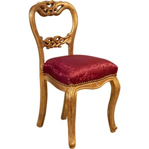 Biscottini - Louis xvi gold living room chair 90x45x42 cm Padded wooden chair French style Bedroom armchair Baroque padded armchair - red and gold