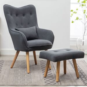LIVINGANDHOME Frosted Velvet Wingback Lounge Chair with Footstool, Grey