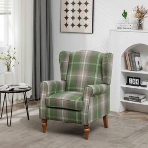 FURNITURE ONE Wingback Chair Fireside High Back Armchair - Green Check - Green