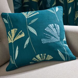 Dacey Contemporary Floral Print 100% Cotton Piped Edge Filled Cushion, Teal, 43 x 43 Cm - Fusion