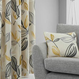 Fusion - Ensley Botanical Print 100% Cotton Piped Edge Filled Cushion, Ochre, 43 x 43 Cm