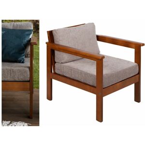 Impact Furniture - Garden Armchair Lounge Chair Outdoor High Back Wooden Frame Beige Cushion - Cozy - Forest Brown Frame/Natural Beige