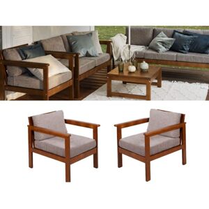 Impact Furniture - Garden Armchairs Set 2 Chairs Outdoor High Back Wooden Frame Beige Cushion Cozy - Forest Brown Frame/Natural Beige