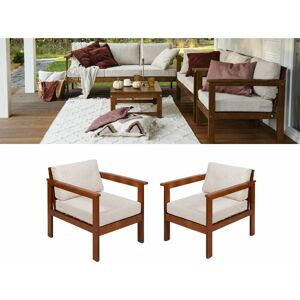 Impact Furniture - Garden Armchairs Set 2 Chairs Outdoor High Back Wooden Frame Cream Cushion Cozy - Forest Brown Frame/Cream Lily Petals