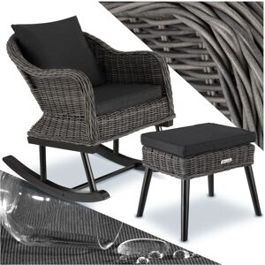 TECTAKE Garden chair Rovigo with footstool - rattan garden chair, rattan garden set, rattan armchair - grey - grey