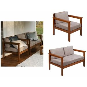 Impact Furniture - Garden Lounge Set 2 Seat Sofa Armchair Chair Wooden Furniture Beige Cushion Cozy - Forest Brown Frame/Natural Beige