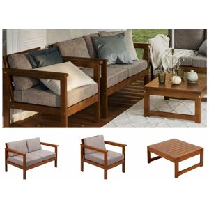 Impact Furniture - Garden Lounge Set Sofa Armchair Chair Table Wooden Furniture Beige Cushion Cozy - Forest Brown Frame/Natural Beige